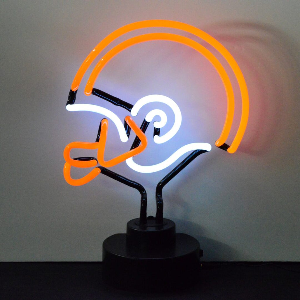 Orange And White Football Helmet Neon Sculpture