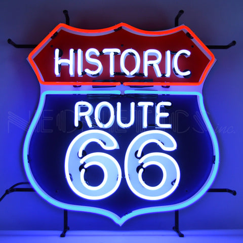 Historic Route 66 Neon Sign With Backing