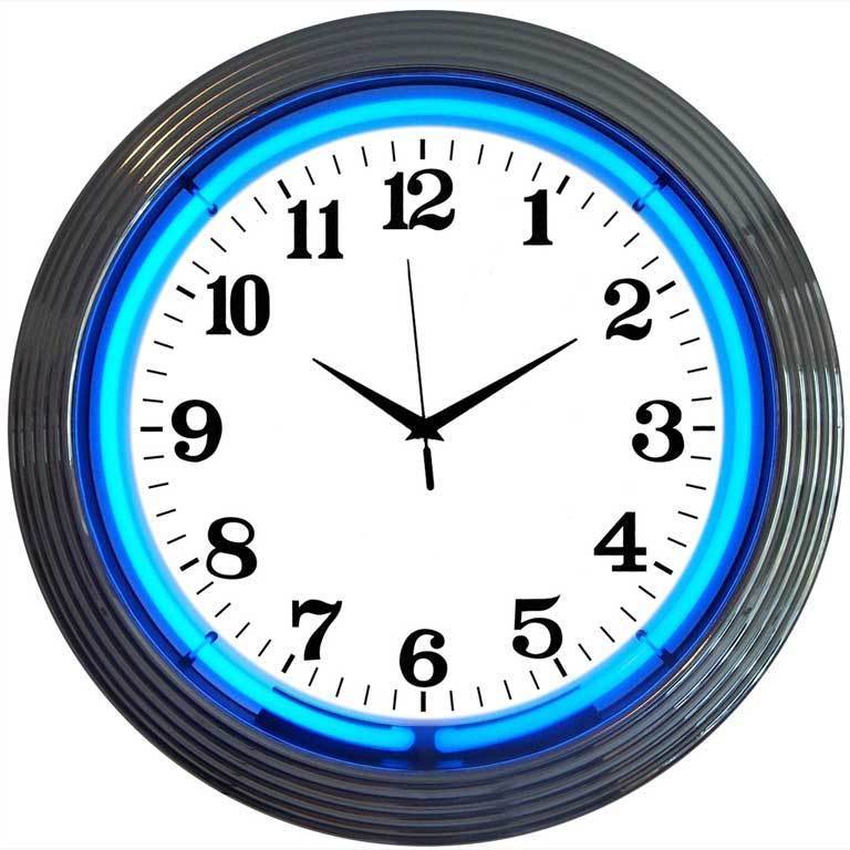 Chrome Blue Standard Neon Clock