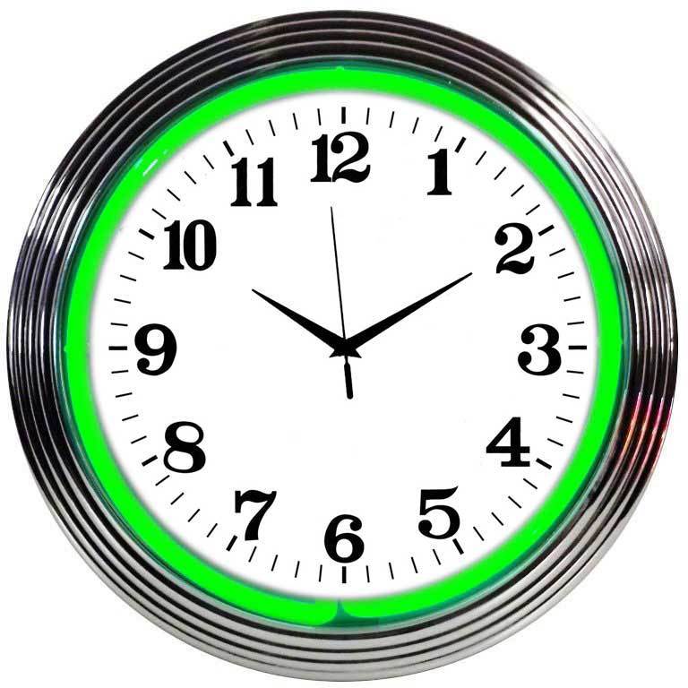 Chrome Green Standard Neon Clock