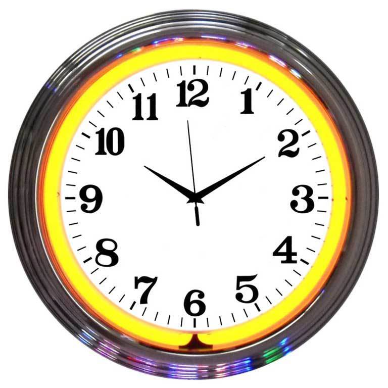 Chrome Orange Standard Neon Clock