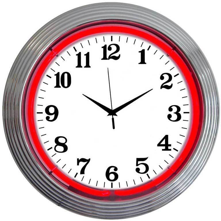 Chrome Red Standard Neon Clock