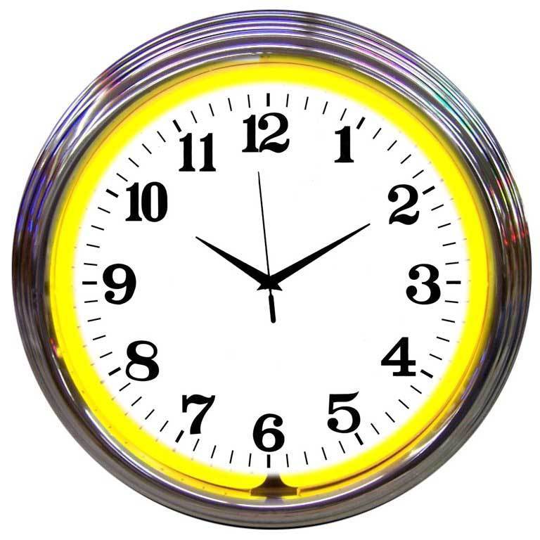 Chrome Yellow Standard Neon Clock