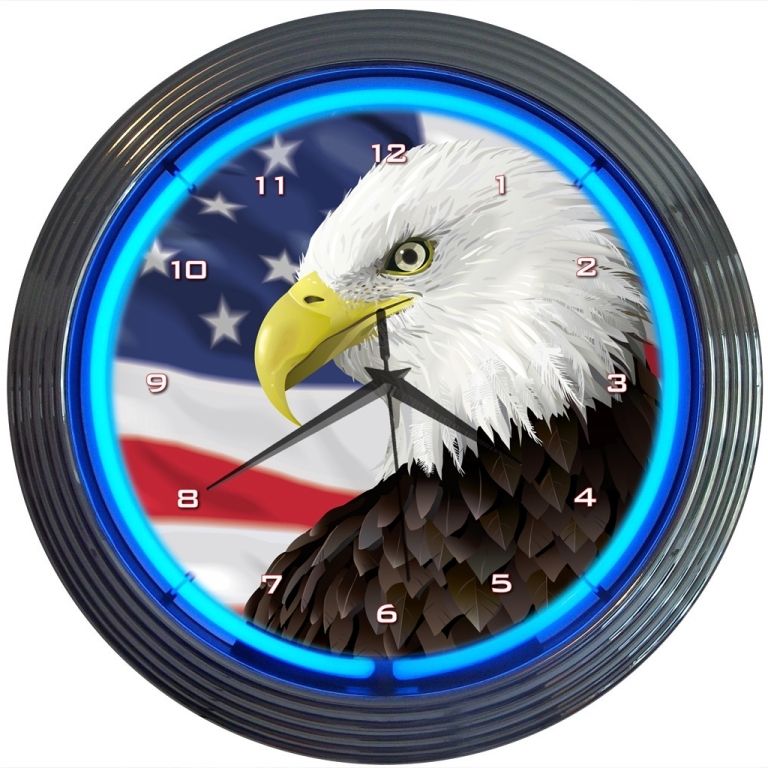 Eagle With American Flag Neon Clock