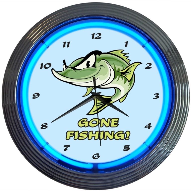 Gone Fishing Neon Clock