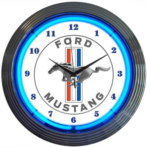 Ford Mustang Blue Neon Clock