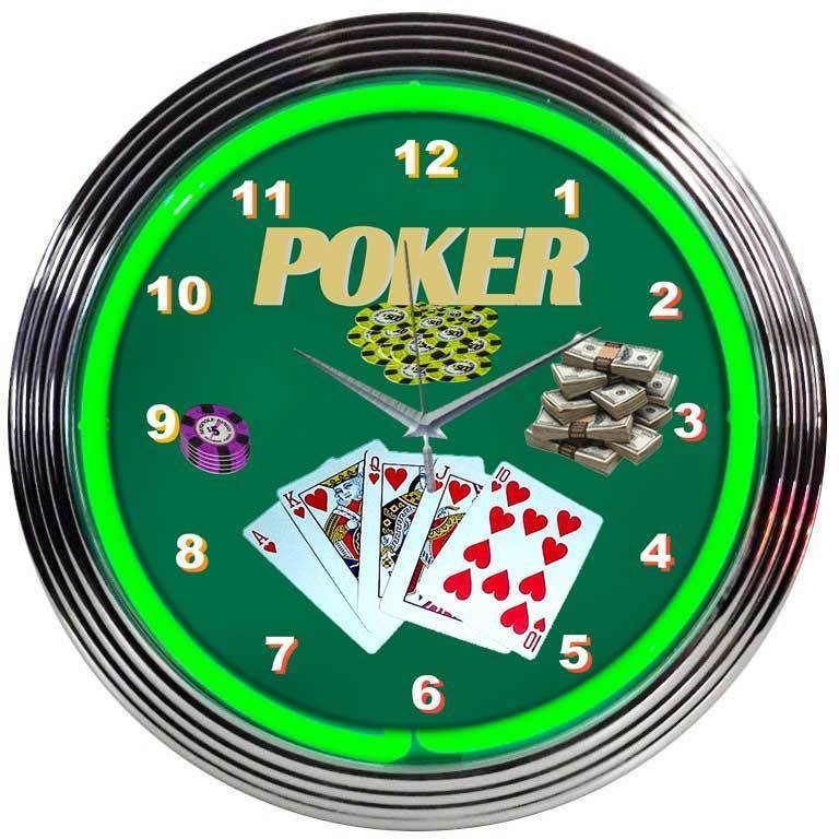 Poker Green Neon Clock