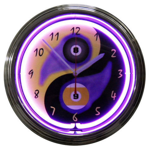 Billiards Yin Yang Neon Clock - Ying Yang Asian Pool Lighted Wall Art Sign