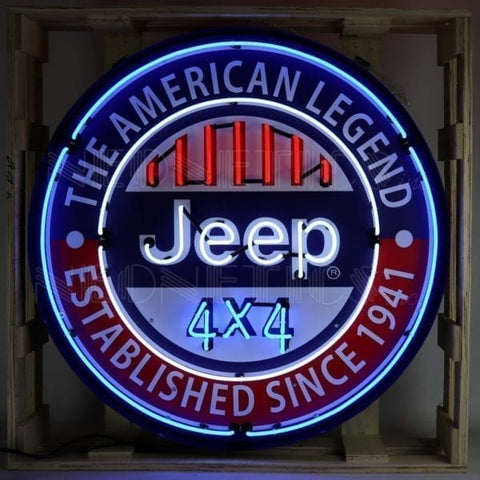 Jeep Round Neon Sign In 36" Steel Can