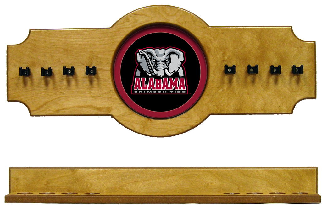 NCAA Alabama Crimson Tide 2 pc Hanging Wall Pool Cue Stick Holder Rack - Oak