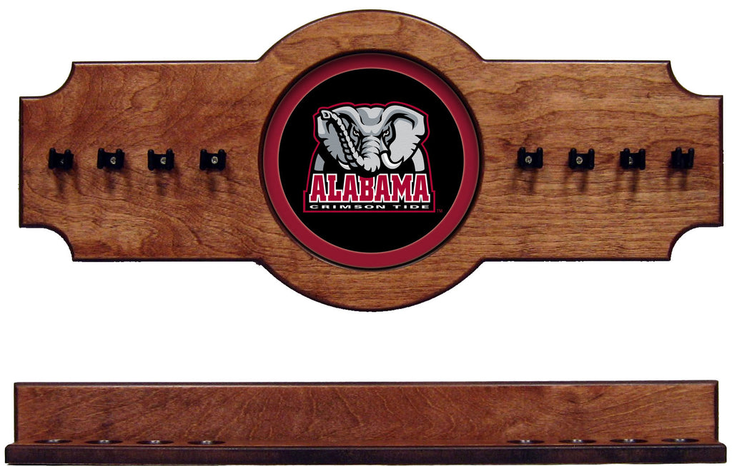 NCAA Alabama Crimson Tide 2 pc Hanging Wall Pool Cue Stick Holder Rack - Pecan