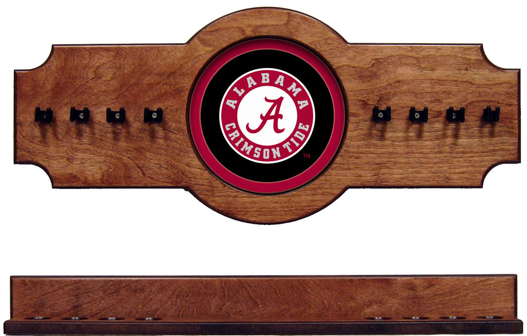 NCAA Alabama Crimson Tide 2 pc Hanging Wall Pool Cue Stick Holder Rack - Pecan