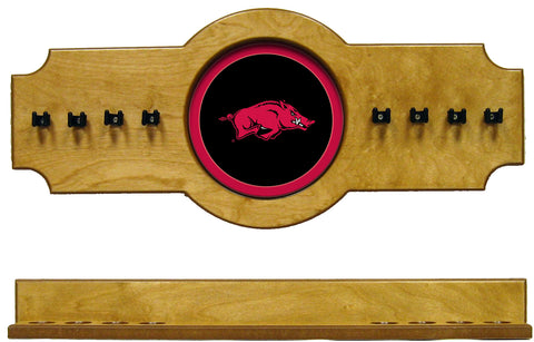 NCAA Arkansas Razorbacks 2 pc Hanging Wall Pool Cue Stick Holder Rack - Oak