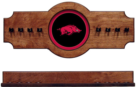 NCAA Arkansas Razorbacks 2 pc Hanging Wall Pool Cue Stick Holder Rack - Pecan