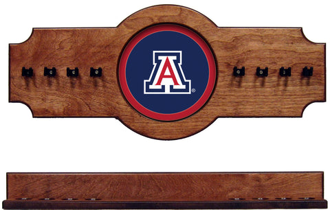 NCAA Arizona Wildcats 2 pc Hanging Wall Pool Cue Stick Holder Rack - Pecan