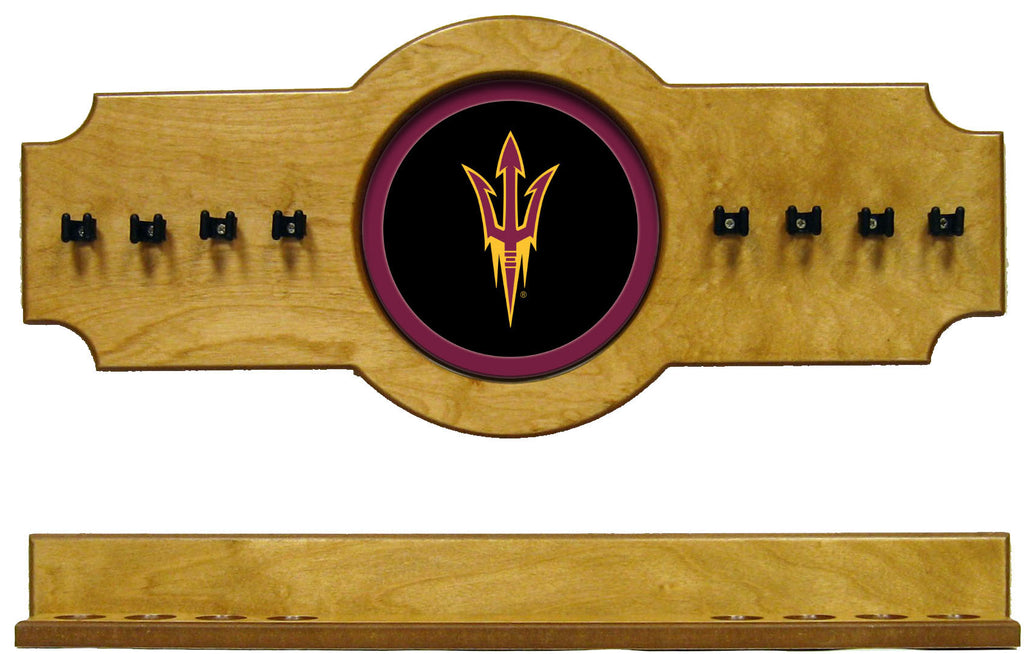 NCAA Arizona State Sun Devils 2 pc Hanging Wall Pool Cue Stick Holder Rack Oak