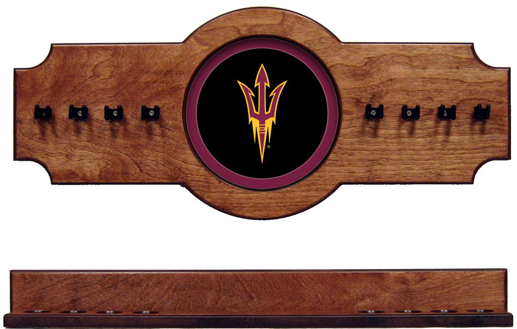 NCAA Arizona State Sun Devils 2 pc Hanging Wall Pool Cue Stick Holder Rack Pecan