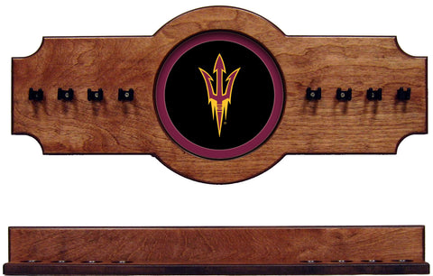 NCAA Arizona State Sun Devils 2 pc Hanging Wall Pool Cue Stick Holder Rack Pecan