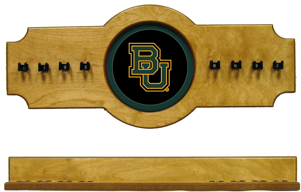 NCAA Baylor Bears 2 pc Hanging Wall Pool Cue Stick Holder Rack - Oak