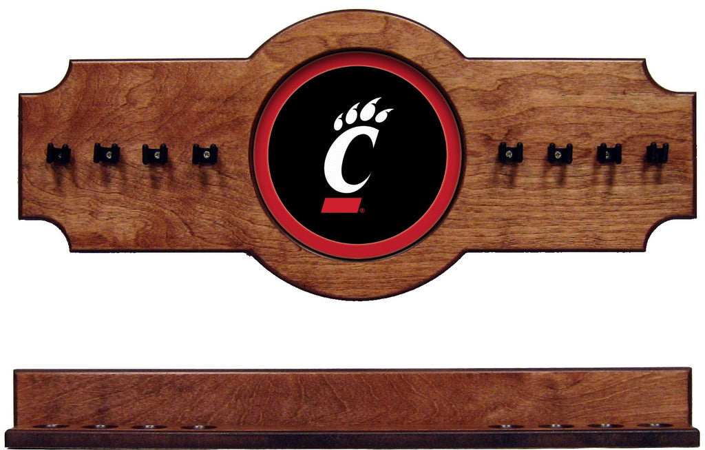 NCAA Cincinnati Bearcats 2 pc Hanging Wall Pool Cue Stick Holder Rack - Pecan