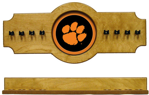 NCAA Clemson Tigers 2 pc Hanging Wall Pool Cue Stick Holder Rack - Oak