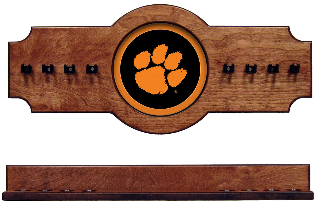 NCAA Clemson Tigers 2 pc Hanging Wall Pool Cue Stick Holder Rack - Pecan