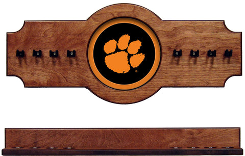 NCAA Clemson Tigers 2 pc Hanging Wall Pool Cue Stick Holder Rack - Pecan