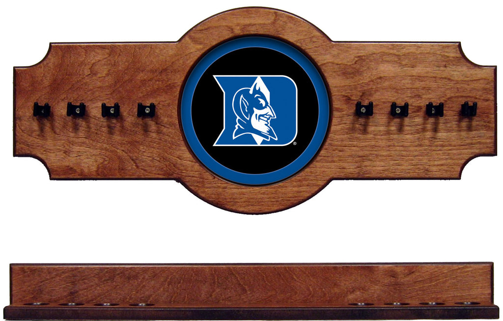 NCAA Duke Blue Devils 2 pc Hanging Wall Pool Cue Stick Holder Rack - Pecan