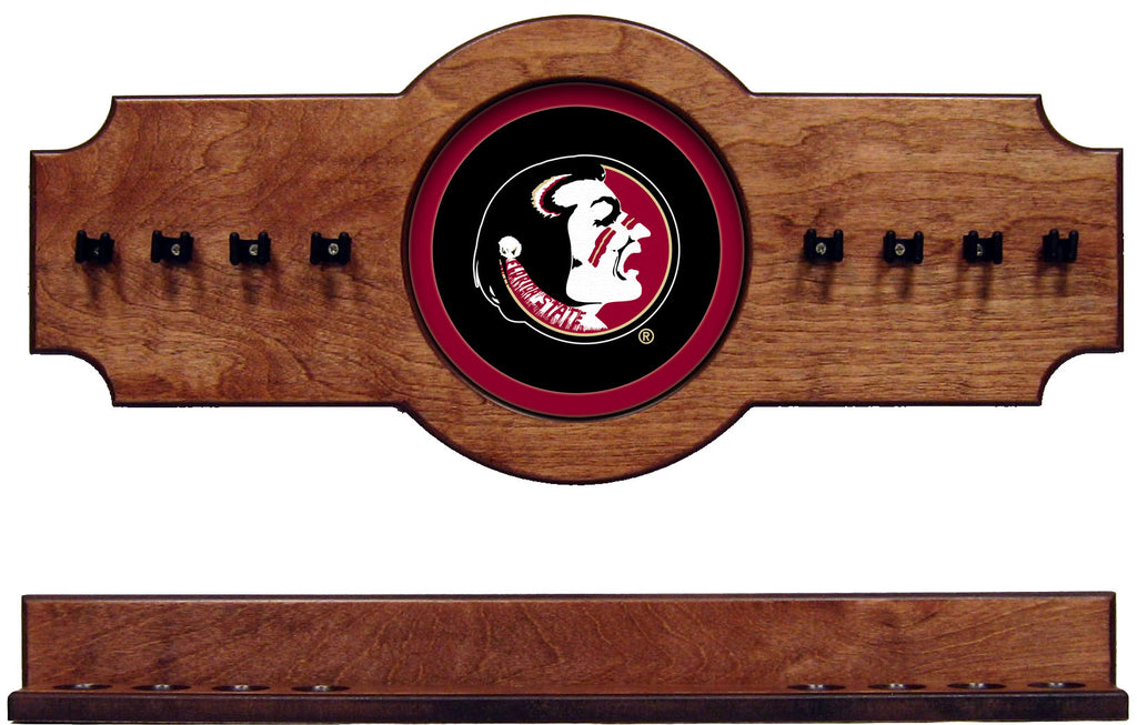 NCAA Florida State Seminoles 2 pc Hanging Wall Pool Cue Stick Holder Rack Pecan