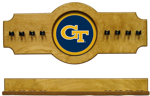 Georgia Tech Yellow Jackets 2 pc Hanging Wall Pool Cue Stick Holder Rack - Oak