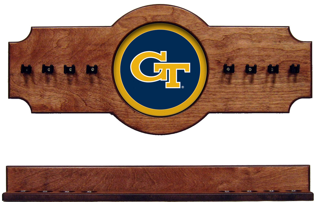 Georgia Tech Yellow Jackets 2 pc Hanging Wall Pool Cue Stick Holder Rack - Pecan