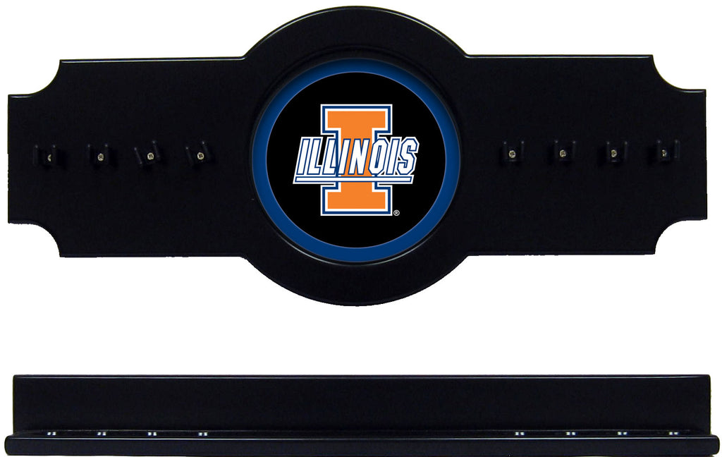 NCAA Illinois Fighting Illini 2 pc Hanging Wall Pool Cue Stick Holder Rack Black