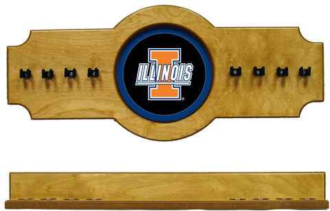 NCAA Illinois Fighting Illini 2 pc Hanging Wall Pool Cue Stick Holder Rack - Oak