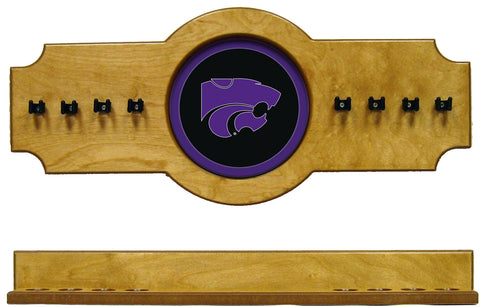 NCAA Kansas State Wildcats 2 pc Hanging Wall Pool Cue Stick Holder Rack - Oak