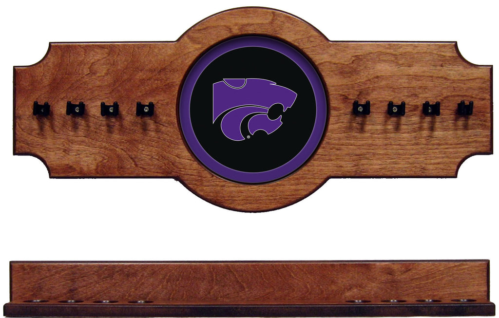 NCAA Kansas State Wildcats 2 pc Hanging Wall Pool Cue Stick Holder Rack - Pecan