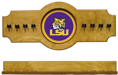 NCAA LSU Tigers 2 pc Hanging Wall Pool Cue Stick Holder Rack - Oak