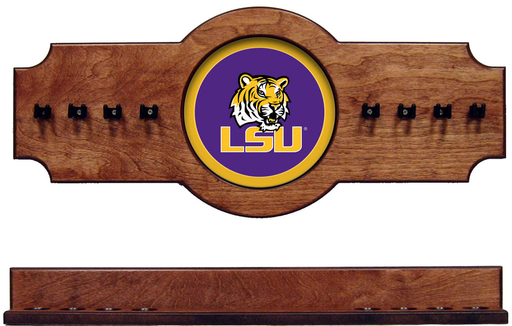 NCAA LSU Tigers 2 pc Hanging Wall Pool Cue Stick Holder Rack - Pecan