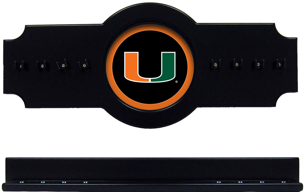 NCAA Miami Hurricanes 2 pc Hanging Wall Pool Cue Stick Holder Rack - Black