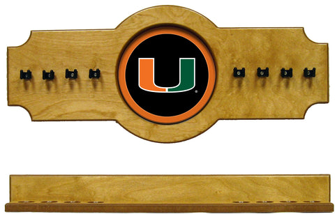 NCAA Miami Hurricanes 2 pc Hanging Wall Pool Cue Stick Holder Rack - Oak