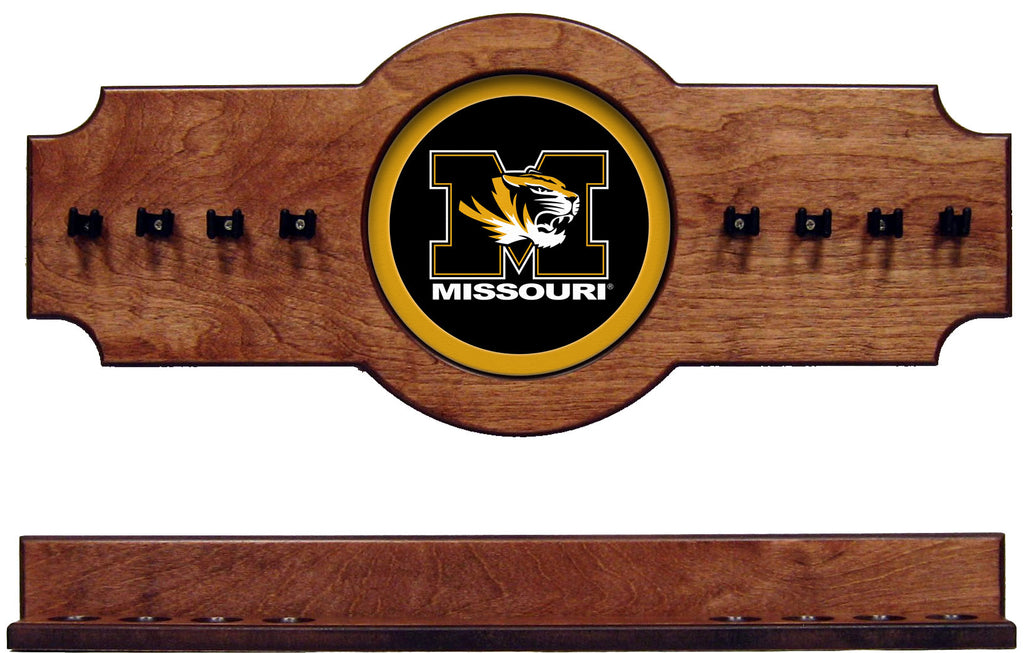 NCAA Missouri Tigers 2 pc Hanging Wall Pool Cue Stick Holder Rack - Pecan