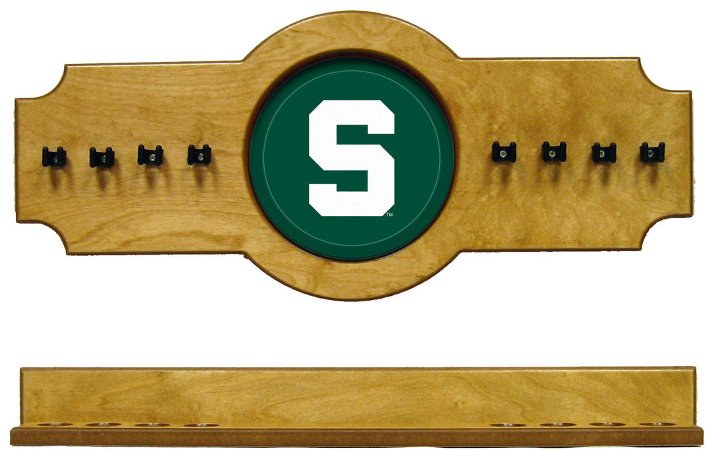 NCAA Michigan State Spartans 2 pc Hanging Wall Pool Cue Stick Holder Rack - Oak