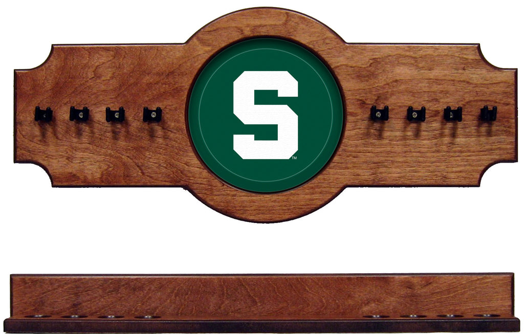 NCAA Michigan State Spartans 2 pc Hanging Wall Pool Cue Stick Holder Rack Pecan