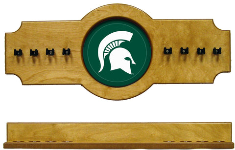 NCAA Michigan State Spartans 2 pc Hanging Wall Pool Cue Stick Holder Rack - Oak