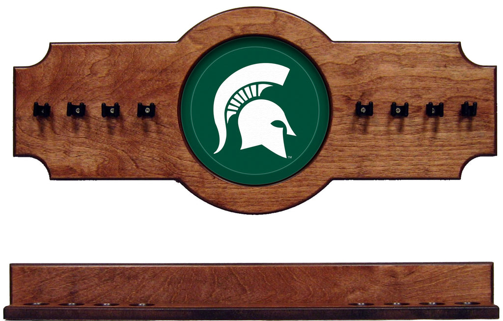 NCAA Michigan State Spartans 2 pc Hanging Wall Pool Cue Stick Holder Rack Pecan