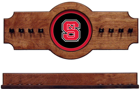 NCAA North Carolina State Wolfpack 2 pc Hanging Wall Pool Cue Holder Rack Pecan