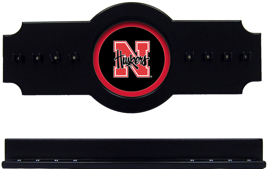 NCAA Nebraska Cornhuskers 2 pc Hanging Wall Pool Cue Stick Holder Rack - Black