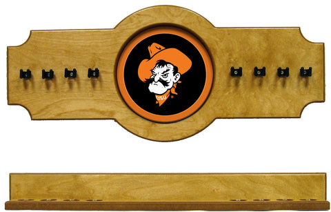 NCAA Oklahoma State Cowboys 2 pc Hanging Wall Pool Cue Stick Holder Rack - Oak