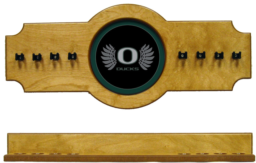 NCAA Oregon Ducks 2 pc Hanging Wall Pool Cue Stick Holder Rack - Oak