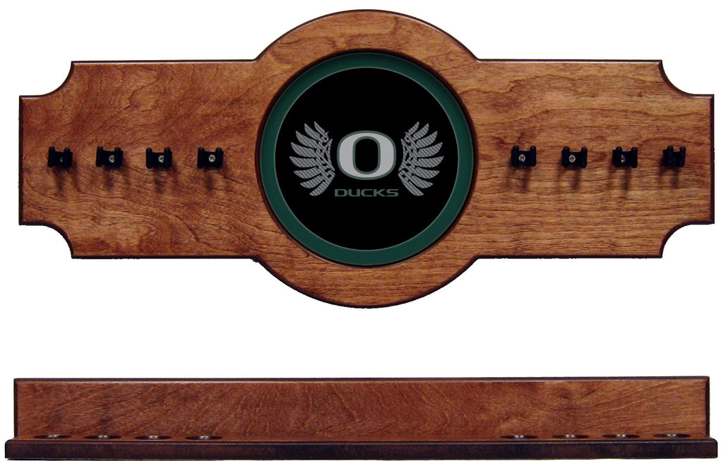 NCAA Oregon Ducks 2 pc Hanging Wall Pool Cue Stick Holder Rack - Pecan