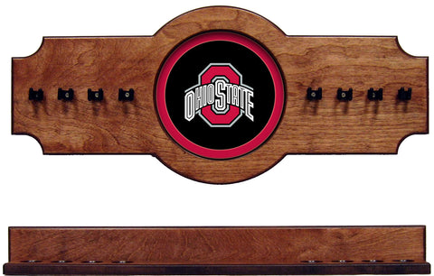 NCAA Ohio State Buckeyes 2 pc Hanging Wall Pool Cue Stick Holder Rack - Pecan